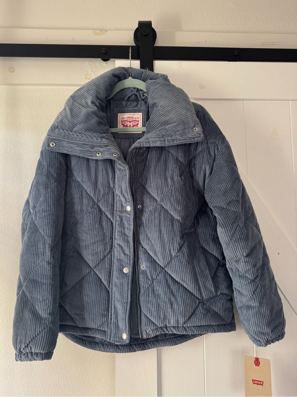 Levi's Women's Quilted Corduroy Puffer Jacket in Dusty Blue